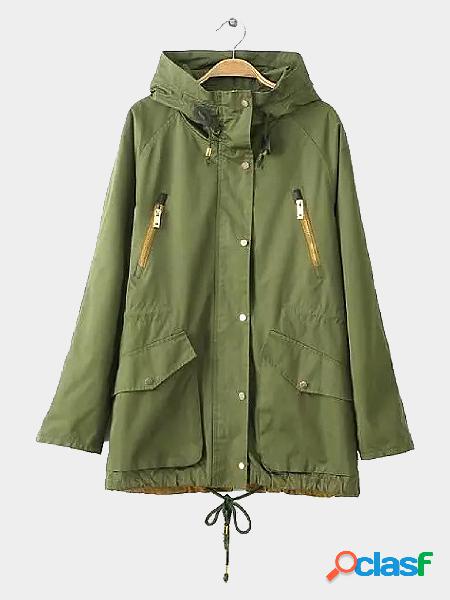 Contrast Zipper Parka Coat with Hood