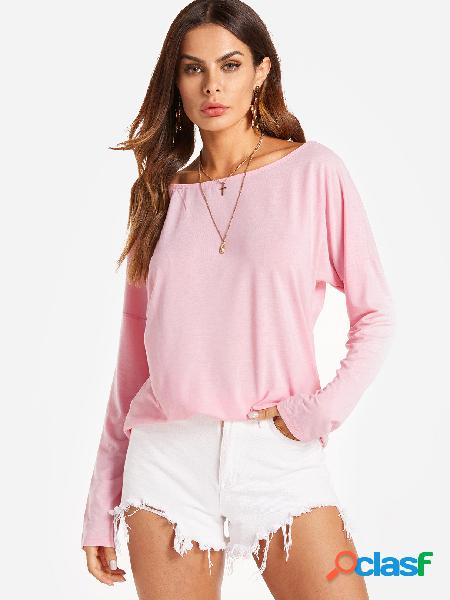 Cutout Round Neck Backless Hollow Details T-shirts in Pink