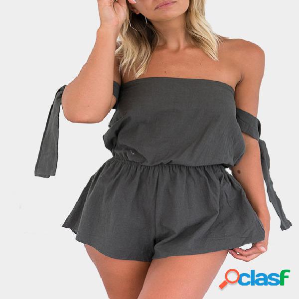 Dark Gray Off The Shoulder Backless Mini Playsuit