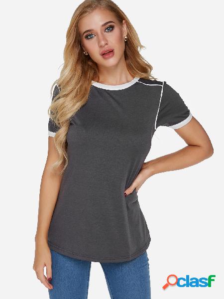 Dark Grey Crew Neck Short Sleeves Plain T-shirt