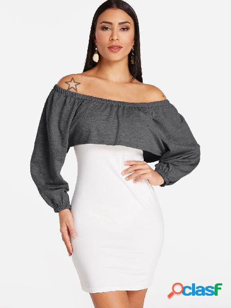 Dark Grey Plain Off The Shoulder Long Elastic Sleeves