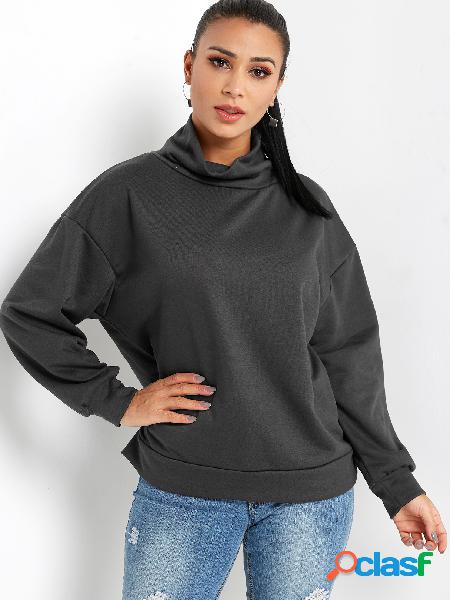 Dark Grey Turtleneck Long Sleeves Sweatshirt