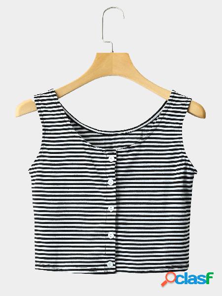 Fashion Stripe Button Crop Top