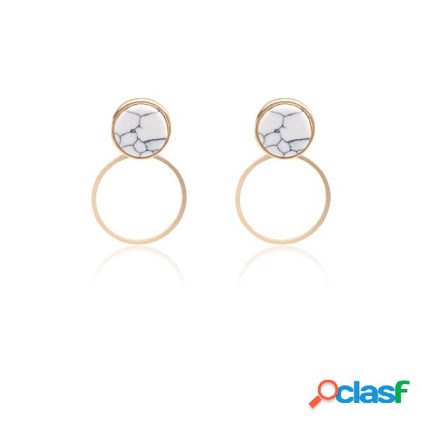 Gold Marble Design Circle Drop Earrings