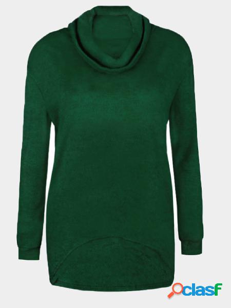 Green Chimney Collar Long Sleeves Sweaters