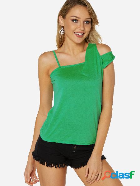 Green Cut Out Plain Asymmetrical Design Sleeveless Camis