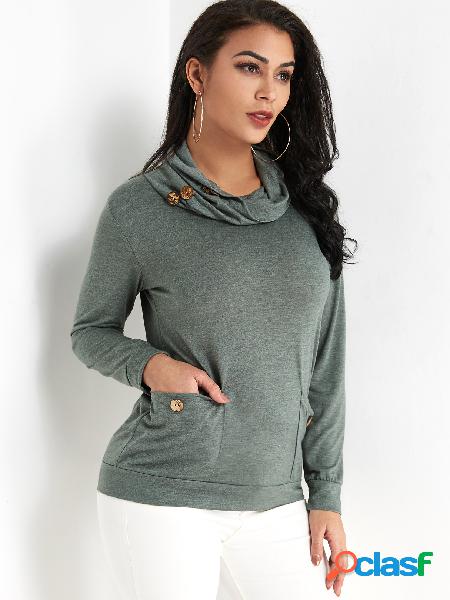 Green Drape Sagging Long Sleeves Blouses With Patch Pockets