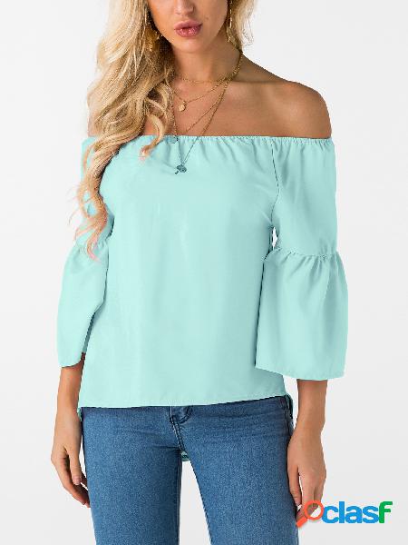 Green Off The Shoulder Flared Sleeves Blouse