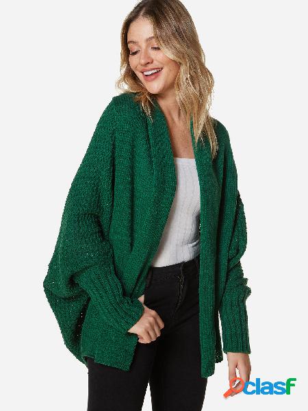 Green Open Front Dolman Sleeve Loose Fit Cardigan