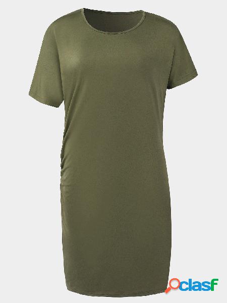 Green Pleated Design Plain Dress With Knee Length