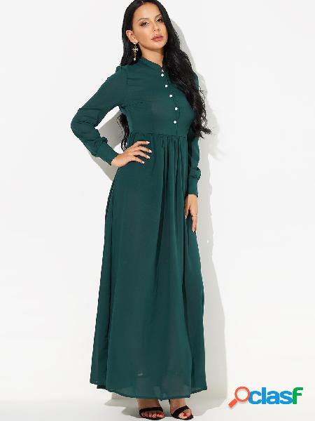 Green Round Neck Button-down Maxi Dress