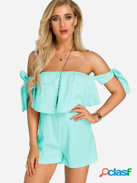 Green Self-tie Design Off The Shoulder Tiered Playsuit