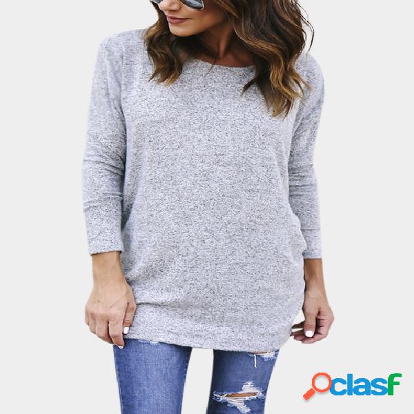 Grey Backless Design Crew Neck Long Sleeves Sweaters