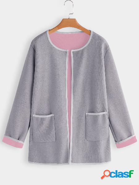 Grey Casual Side Pockets Knitted Coat