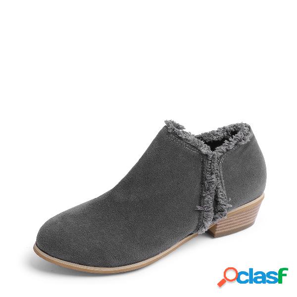 Grey Chunky Heel Causal ankle boots
