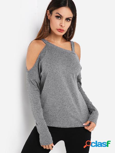 Grey Cold Shoulder Long Sleeves Casual Top