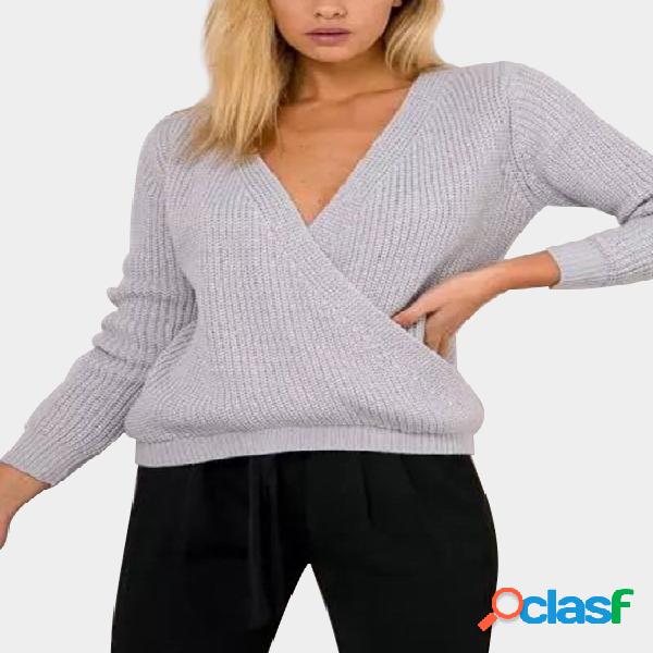 Grey Cross Front Knit Sweater