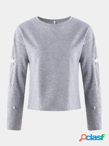 Grey Cut Out Design Beading Embellished Long Sleeves