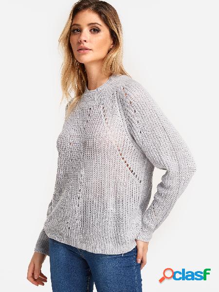 Grey Hollow Design High Neck Dolman Sleeve Knitting Sweaters