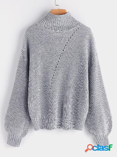 Grey Hollow Design Plain Tuxedo Collar Long Sleeves Sweaters