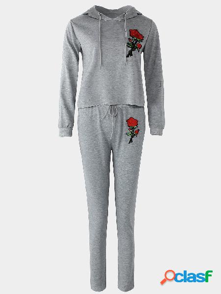 Grey Hooded Design Crew Neck Long Sleeves Tracksuit