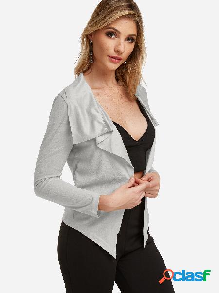 Grey Irregular Hem Plain Lapel Collar Long Sleeves Blazer