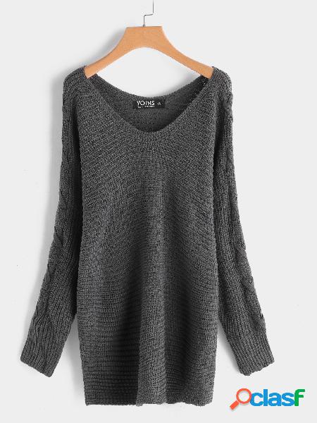 Grey Knot Details One Shoulder Design V-neck Long Sleeves