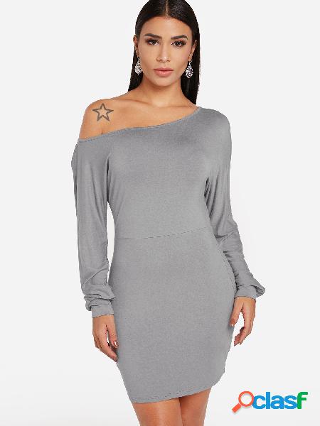 Grey One Shoulder Long Sleeves Mini Dress