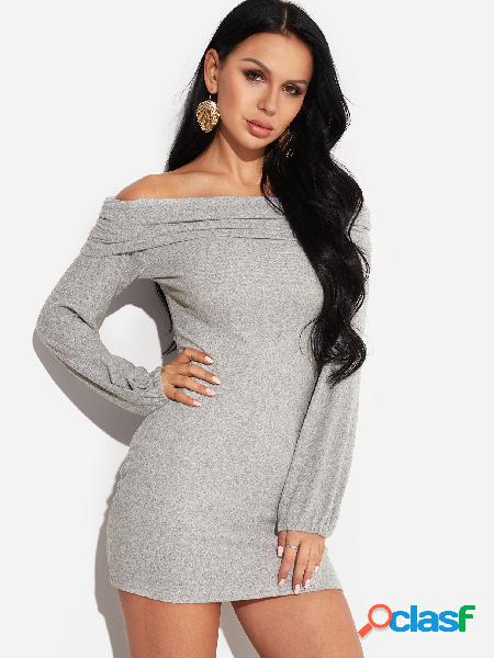 Grey Plain Off The Shoulder Fold Over Detail Dresses