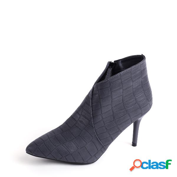 Grey Point Toe Stiletto Ankle Boots