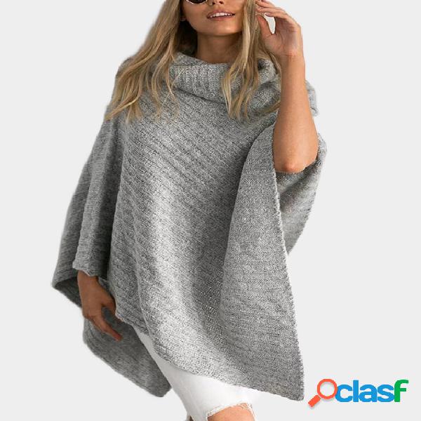 Grey Pullover Cape Design Irregular Hem Sweater