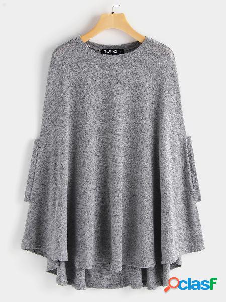 Grey Round Neck Soft Knit Cape with Arm Holes