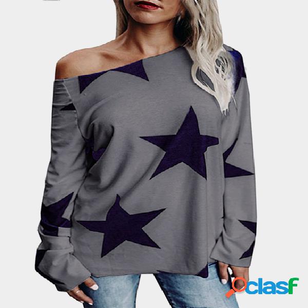 Grey Star One Shoulder Long Sleeves T-shirt