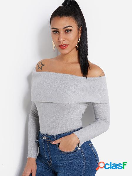 Grey Tiered Design Off The Shoulder Long Sleeves Top