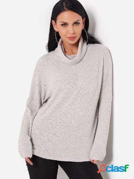 Grey Turtleneck Long Sleeves High-Low Hem Sweater