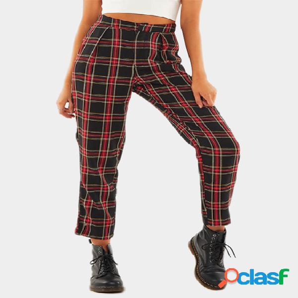 Grid High-waisted Tapered Pants