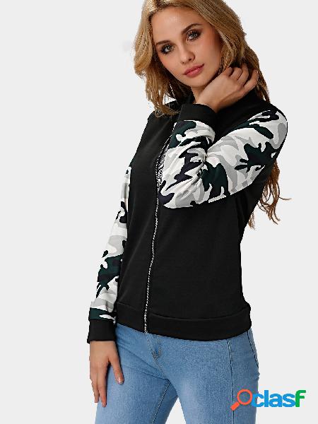 High Neck Jacket with Camouflage Sleeves