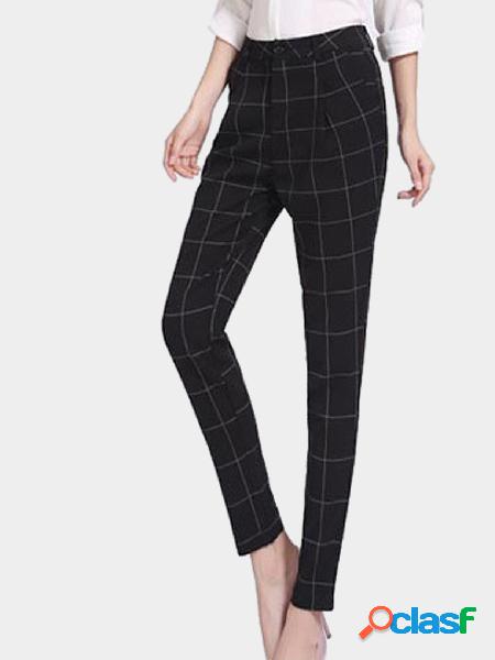 High Waist Checked Tapered Trousers