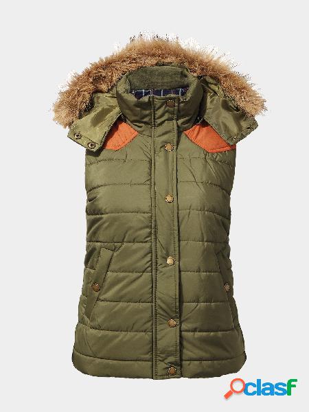 Hooded Gilet with Faux Fur Trim