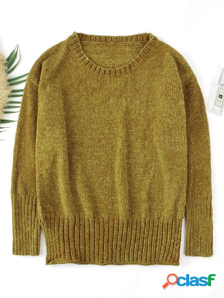 Khaki Slit Design Round Neck Long Sleeves Sweater