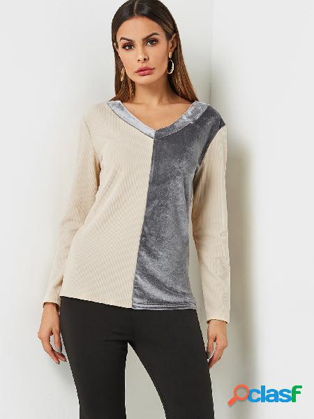 Khaki and Grey Colorblock Top