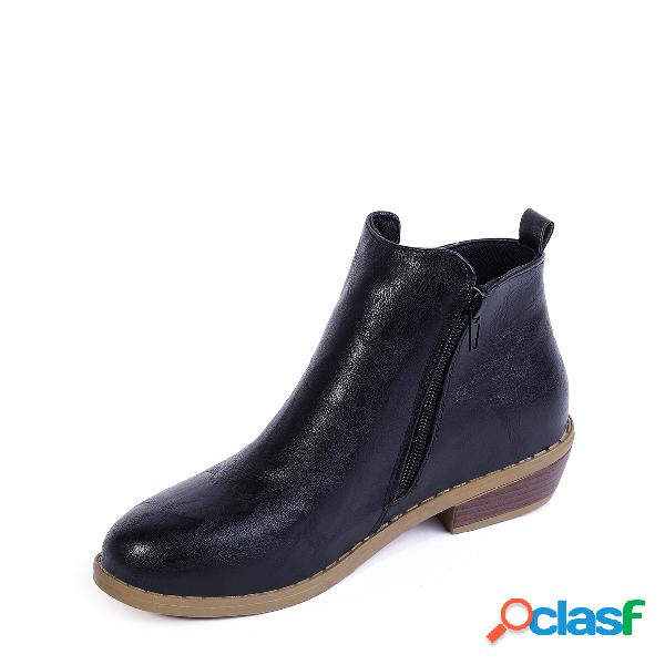 Leather Look Black Zip-Design Ankle Boots