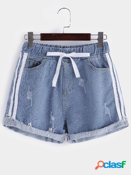 Light Blue Drawstring Low-wasited Shorts