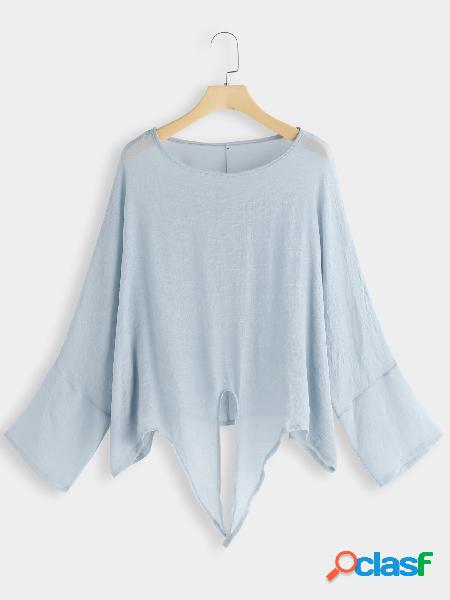 Light Blue Knot-Front Round Neck Tee