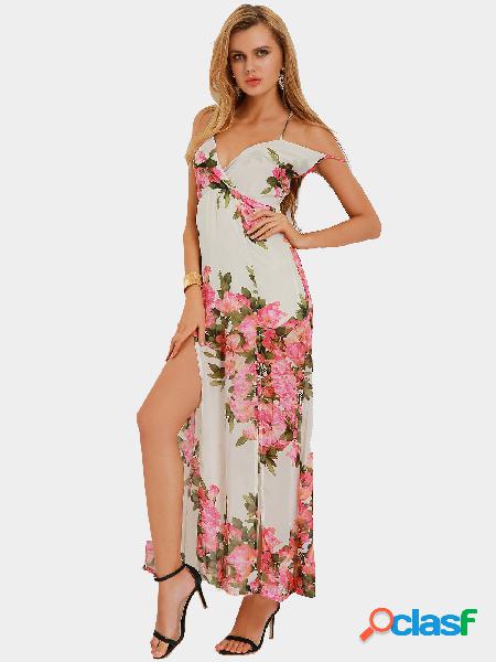 Light Fabric Random Floral V-neck High Waist Maxi Dress