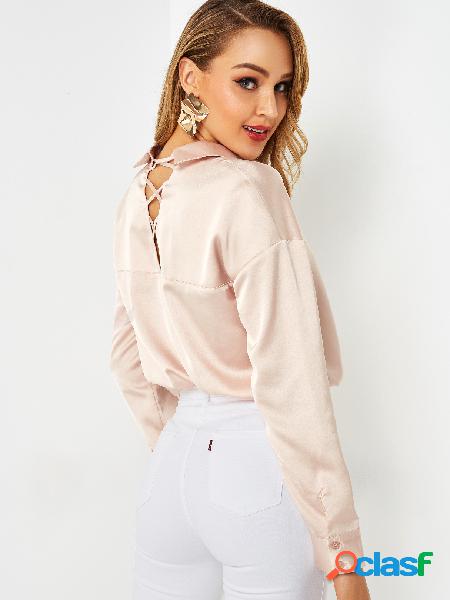 Light Pink Crossed Back Design Lapel Collar Long Sleeves