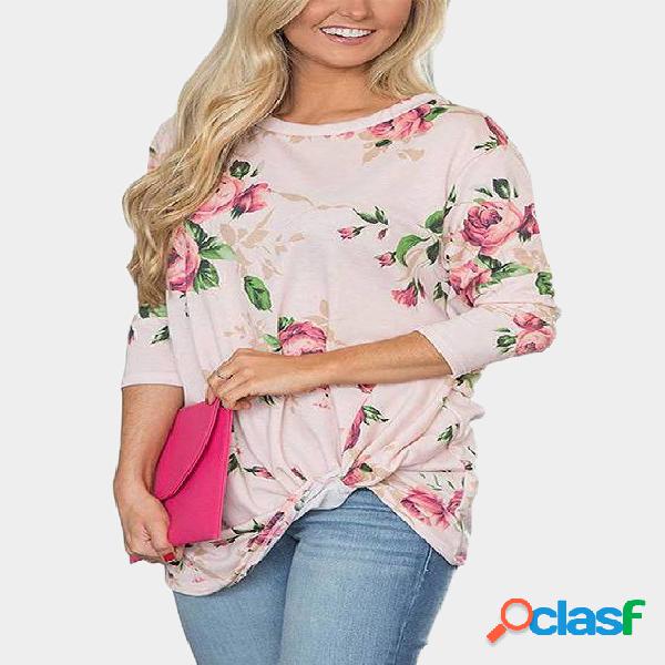 Light Pink Random Floral Print Round Neck Long Sleeves