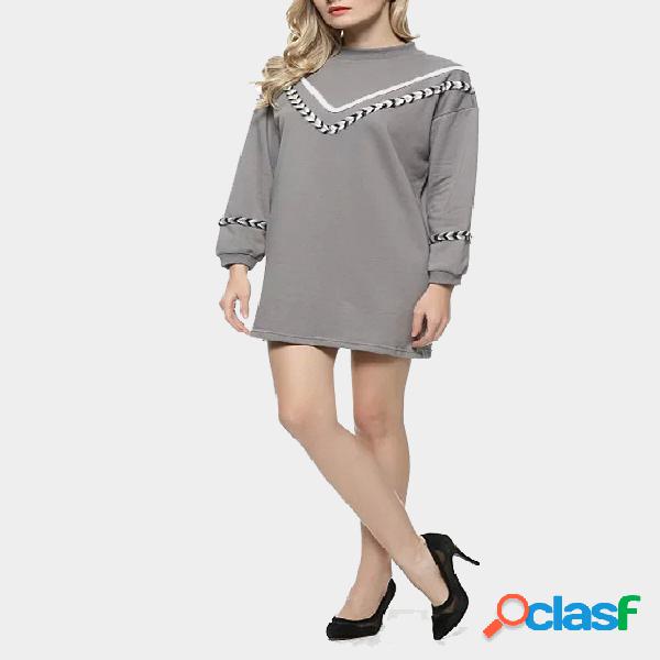 Long Sleeves Mini Dress with Plaited Details in Grey