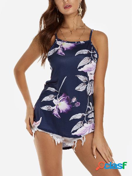 Navy Random Floral Print Halter Summer Camis