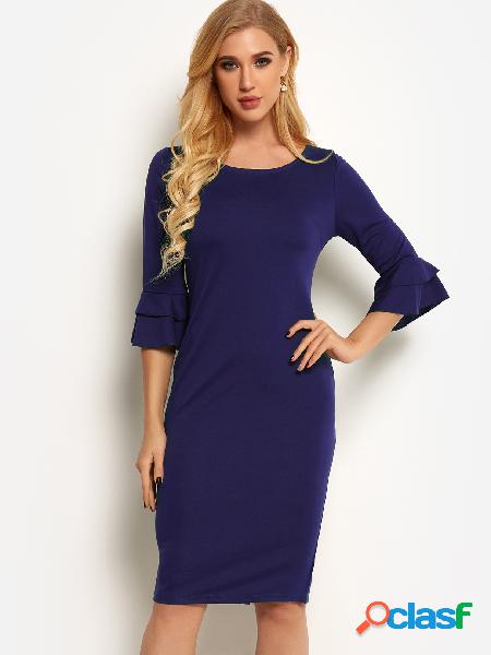Navy Round Neck Bell Sleeves Bodycon Dress